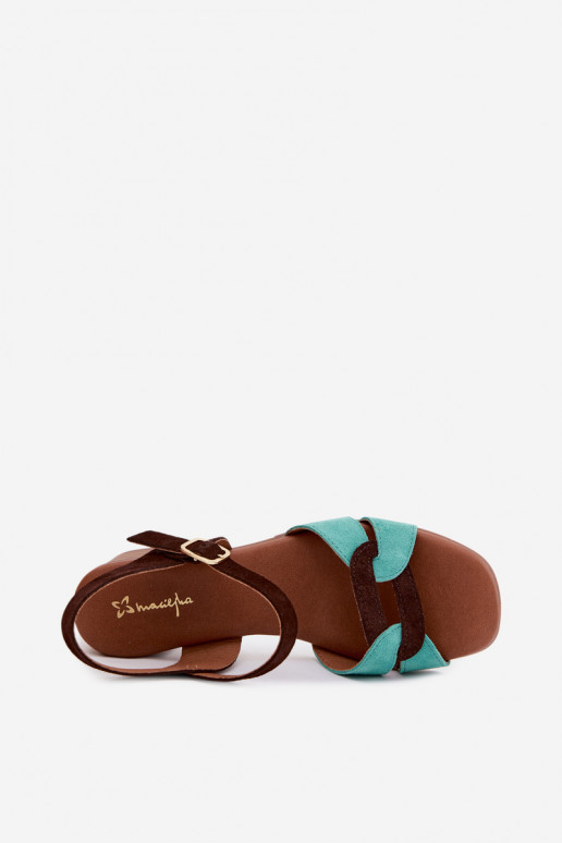 Peau Sandales femme en daim avec des talons Il fautciejka E7400-36 turquoise-marron