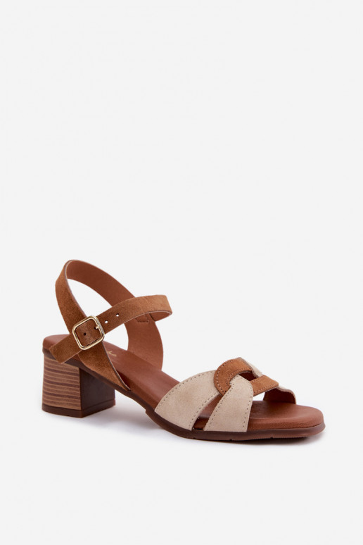 Sandales en daim couleur sable pour femmes avec talon