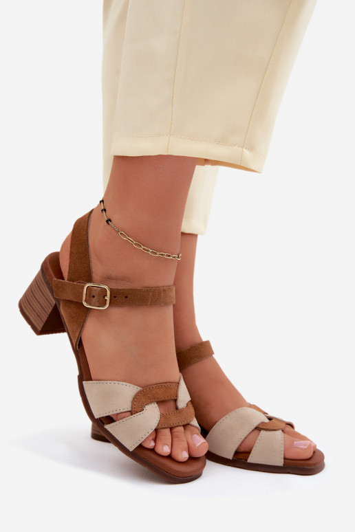 Sandales en daim couleur sable pour femmes avec talon