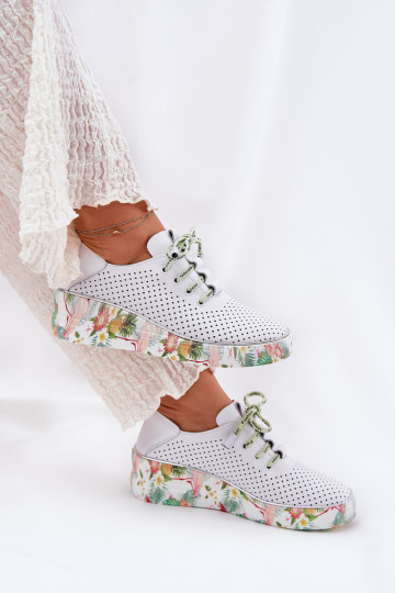 Chaussures en cuir à plateforme avec motifs en blanc-vert Artiker 54C1807