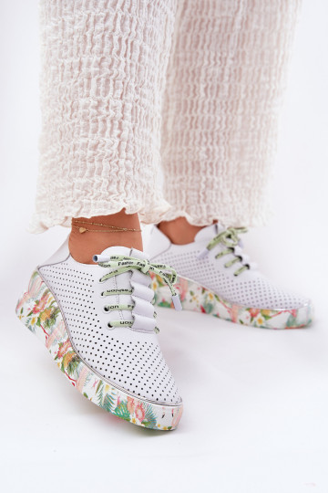 Chaussures en cuir à plateforme avec motifs en blanc-vert Artiker 54C1807 2