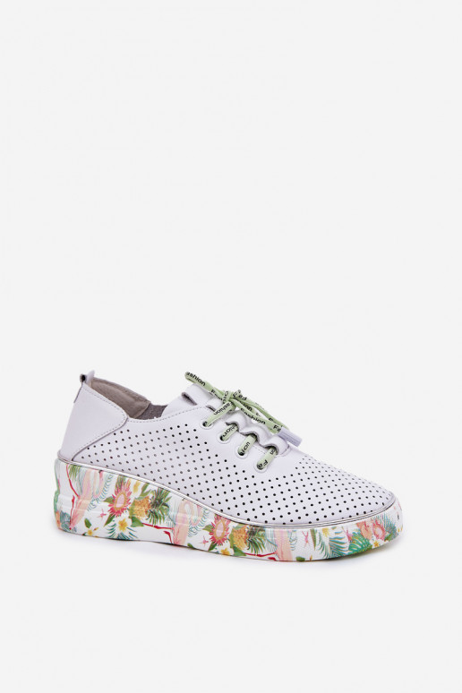 Peau chaussures avec une plateforme avec des écrits Artiker 54C1807 Blanc-couleur verte