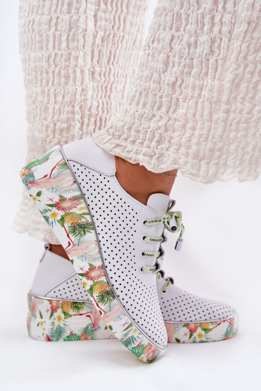 Chaussures en cuir à plateforme avec motifs en blanc-vert Artiker 54C1807