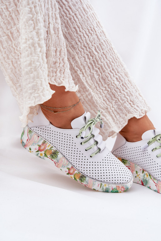 Chaussures en cuir à plateforme avec motifs en blanc-vert Artiker 54C1807