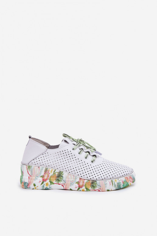 Peau chaussures avec une plateforme avec des écrits Artiker 54C1807 Blanc-couleur verte