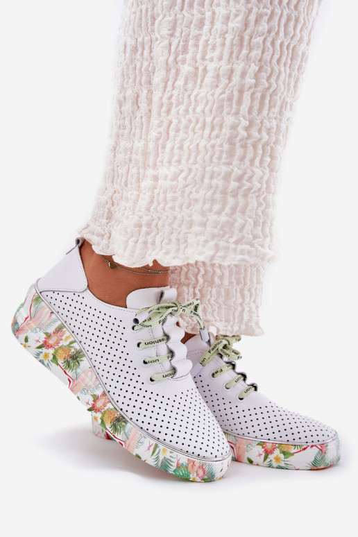 Chaussures en cuir à plateforme avec motifs en blanc-vert Artiker 54C1807