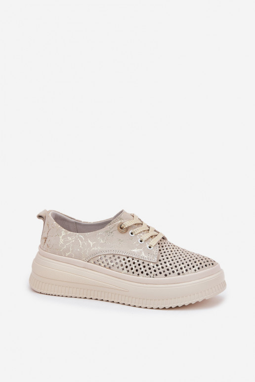Daim ajouré chaussures Féminin avec une plateforme Artiker 56C2108 beige-couleur dorée