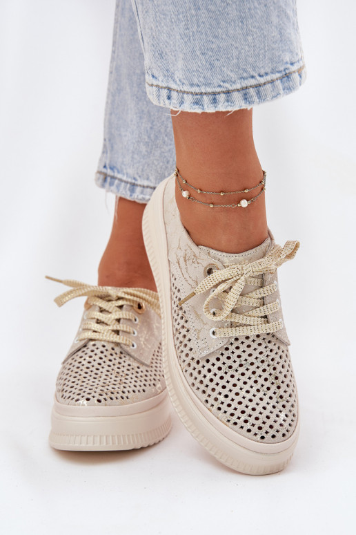 Chaussures à plateforme en daim découpé pour femmes de couleur sable-or Artiker 56C2108