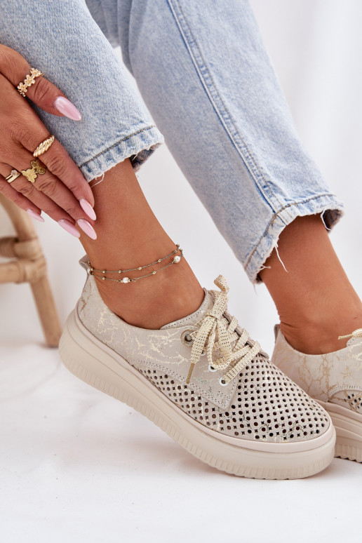 Daim ajouré chaussures Féminin avec une plateforme Artiker 56C2108 beige-couleur dorée