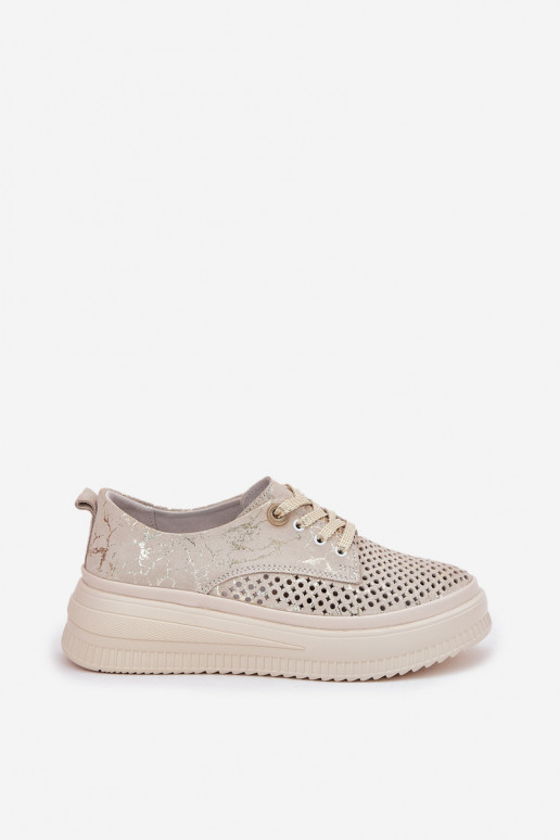 Daim ajouré chaussures Féminin avec une plateforme Artiker 56C2108 beige-couleur dorée