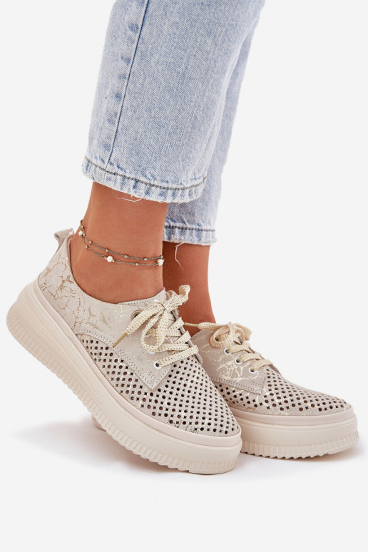 Chaussures à plateforme en daim découpé pour femmes de couleur sable-or Artiker 56C2108