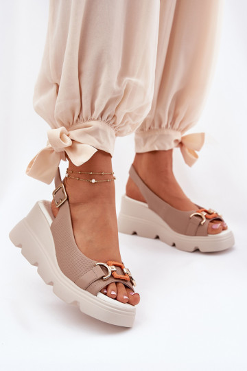 Sandales à plateforme pour femmes avec ornements de couleur sable Artiker 56C2208