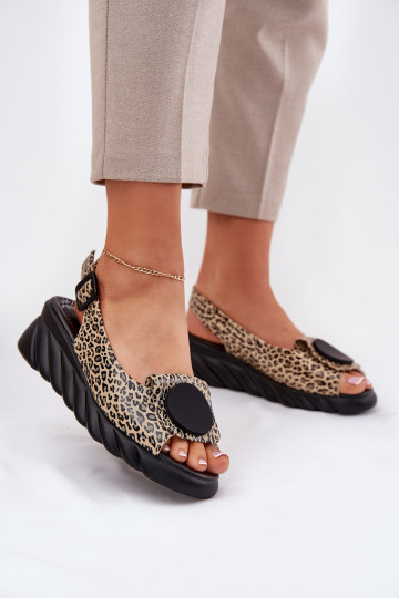 Sandales avec éléments en cuir naturel sur plateforme avec motifs léopard Artiker 56C2186 2