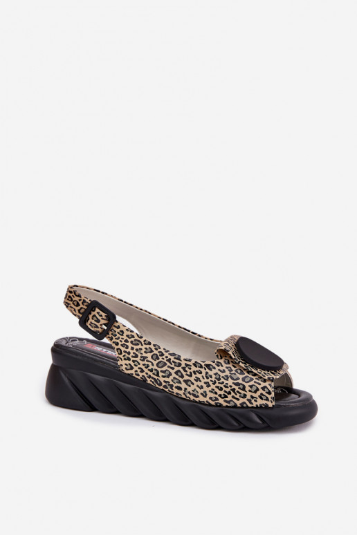 Sandales avec éléments en cuir naturel sur plateforme avec motifs léopard Artiker 56C2186