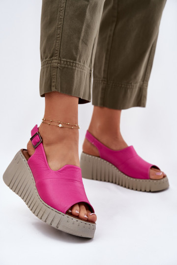 Sandales pour femmes avec éléments en cuir naturel sur plateforme de couleur rose Artiker 54C0789 2