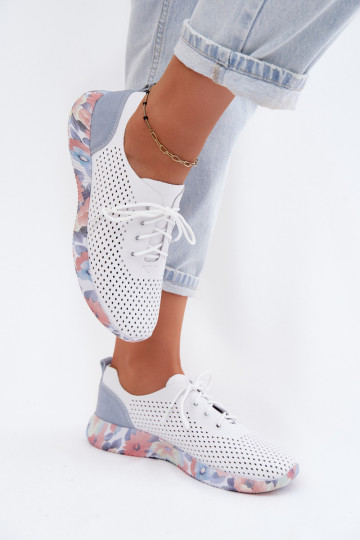 Peau chaussures Féminin avec des lacets avec une plateforme Artiker 58C0586 Blanc-couleur bleue
