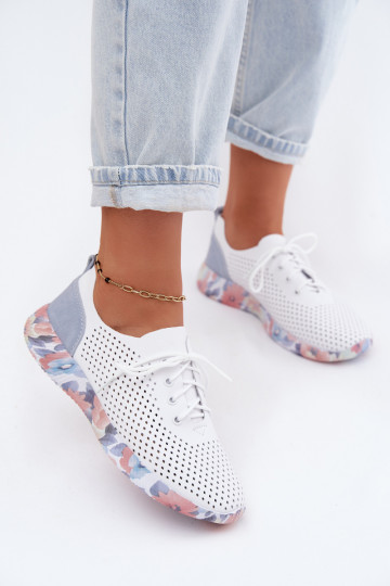 Peau chaussures Féminin avec des lacets avec une plateforme Artiker 58C0586 Blanc-couleur bleue 2