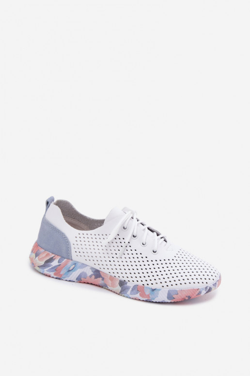 Chaussures en cuir pour femmes avec lacets sur plateforme de couleur blanche-bleue Artiker 58C0586