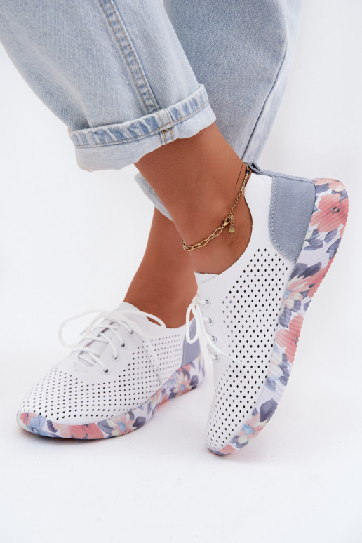 Chaussures en cuir pour femmes avec lacets sur plateforme de couleur blanche-bleue Artiker 58C0586