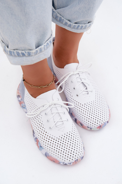Peau chaussures Féminin avec des lacets avec une plateforme Artiker 58C0586 Blanc-couleur bleue