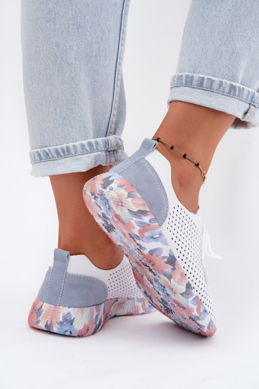 Chaussures en cuir pour femmes avec lacets sur plateforme de couleur blanche-bleue Artiker 58C0586