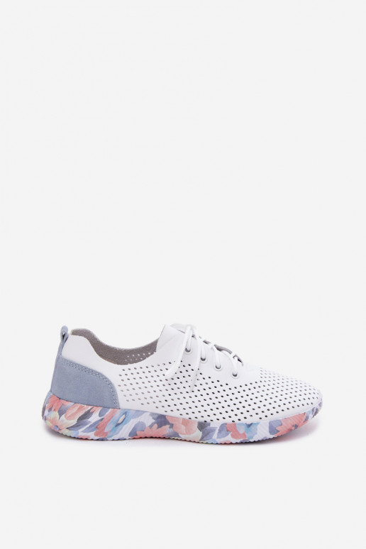 Chaussures en cuir pour femmes avec lacets sur plateforme de couleur blanche-bleue Artiker 58C0586