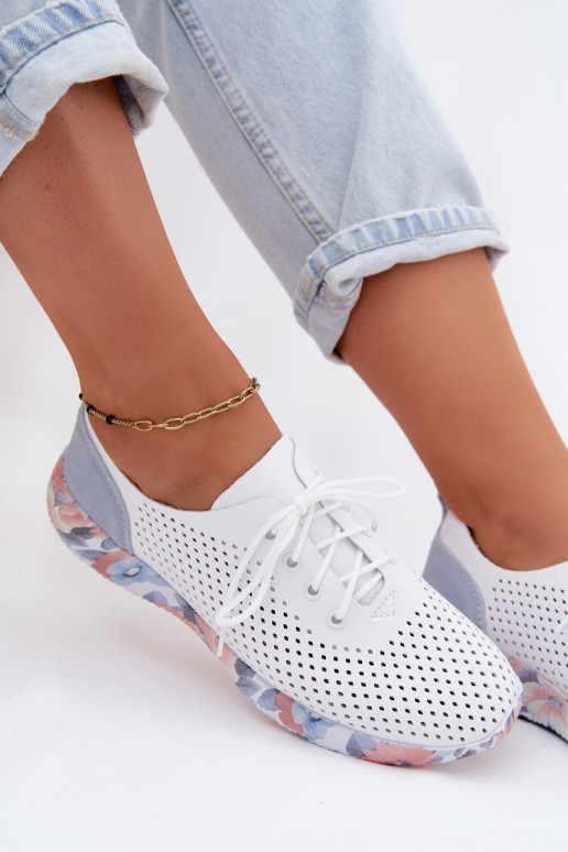 Peau chaussures Féminin avec des lacets avec une plateforme Artiker 58C0586 Blanc-couleur bleue