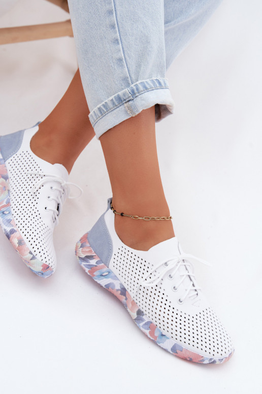 Peau chaussures Féminin avec des lacets avec une plateforme Artiker 58C0586 Blanc-couleur bleue
