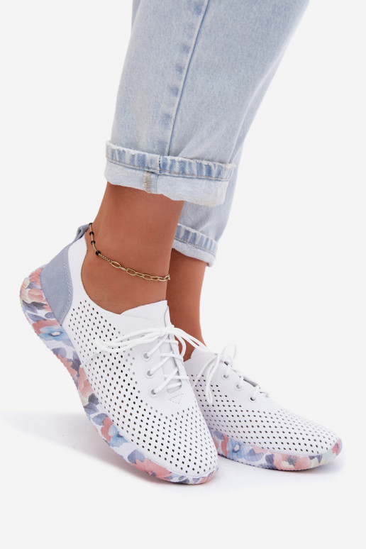 Peau chaussures Féminin avec des lacets avec une plateforme Artiker 58C0586 Blanc-couleur bleue