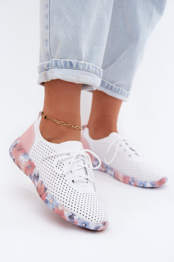 Chaussures en cuir pour femmes avec lacets sur plateforme de couleur blanche-rose Artiker 58C0587