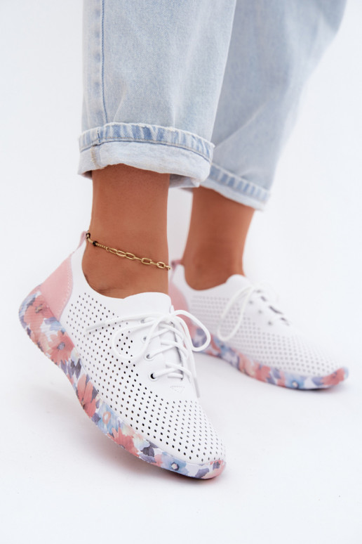 Chaussures en cuir pour femmes avec lacets sur plateforme de couleur blanche-rose Artiker 58C0587