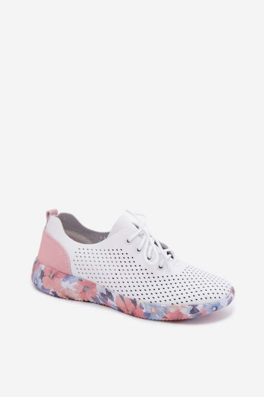 Chaussures en cuir pour femmes avec lacets sur plateforme de couleur blanche-rose Artiker 58C0587