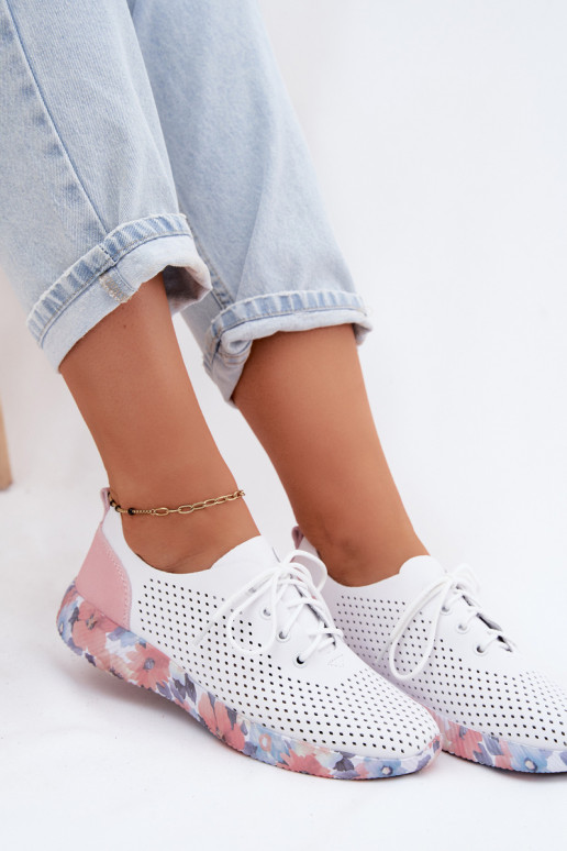 Chaussures en cuir pour femmes avec lacets sur plateforme de couleur blanche-rose Artiker 58C0587