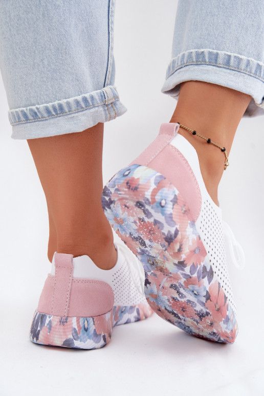 Peau chaussures Féminin avec des lacets avec une plateforme Artiker 58C0587 Blanc-couleur rose