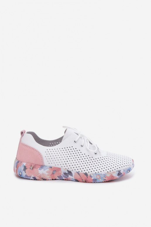 Peau chaussures Féminin avec des lacets avec une plateforme Artiker 58C0587 Blanc-couleur rose