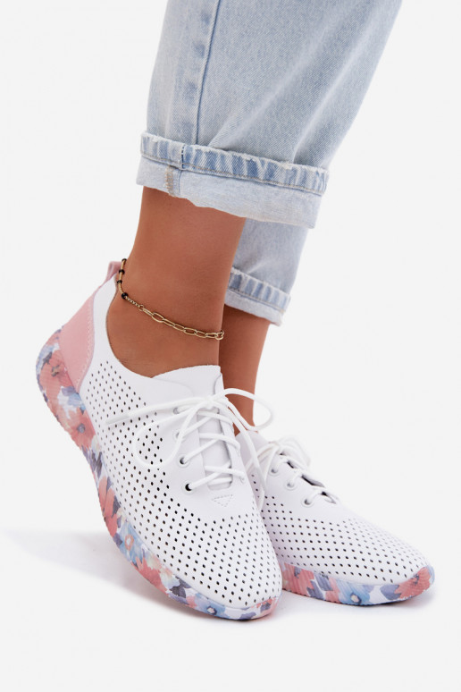Chaussures en cuir pour femmes avec lacets sur plateforme de couleur blanche-rose Artiker 58C0587