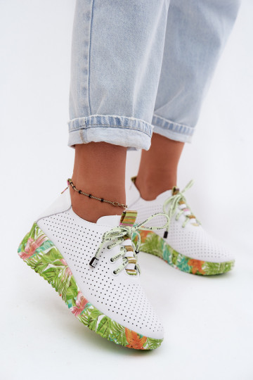 Peau chaussures avec une plateforme Artiker 58C0600 Blanc-couleur verte 2