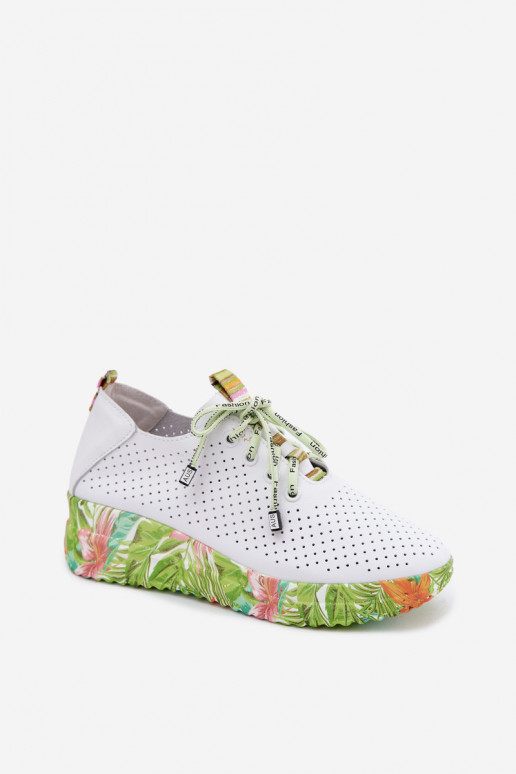 Peau chaussures avec une plateforme Artiker 58C0600 Blanc-couleur verte