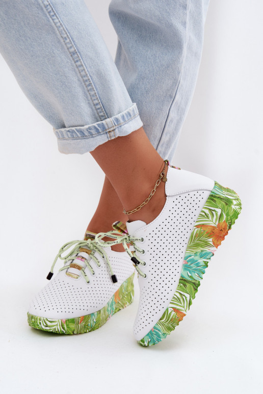 Chaussures en cuir à plateforme de couleur blanche-verte Artiker 58C0600