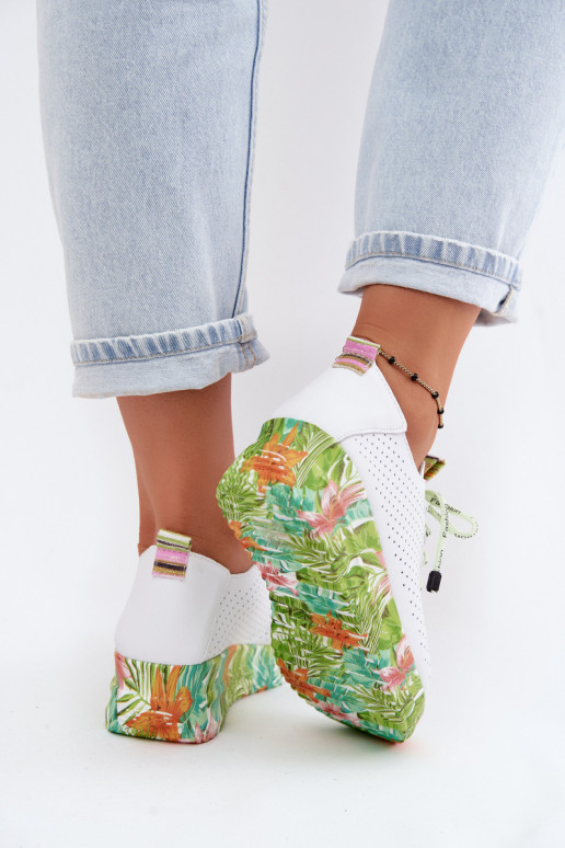 Chaussures en cuir à plateforme de couleur blanche-verte Artiker 58C0600
