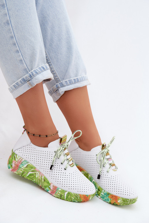 Chaussures en cuir à plateforme de couleur blanche-verte Artiker 58C0600