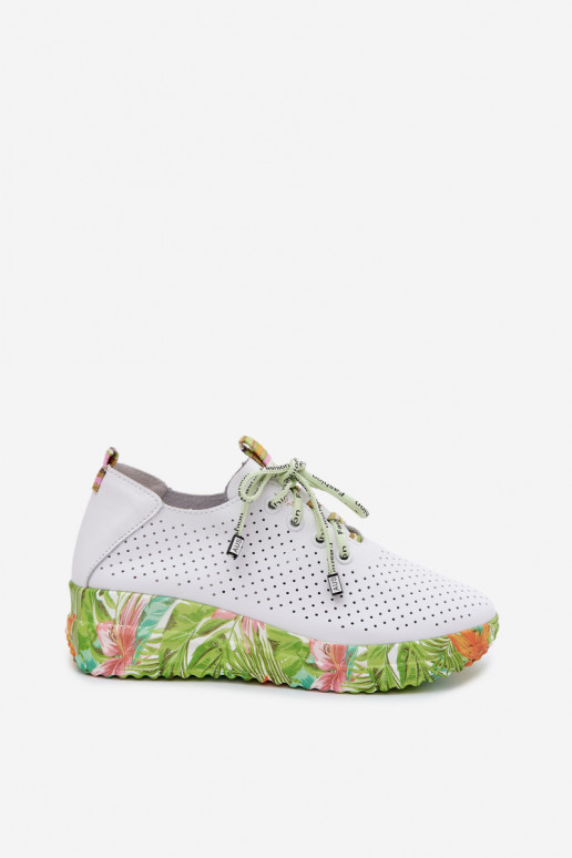 Chaussures en cuir à plateforme de couleur blanche-verte Artiker 58C0600
