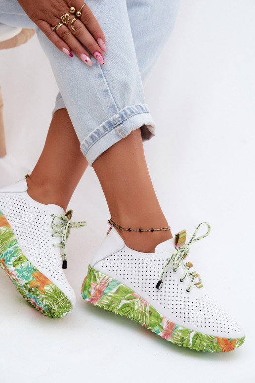 Peau chaussures avec une plateforme Artiker 58C0600 Blanc-couleur verte