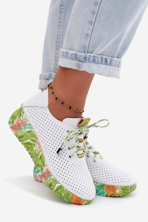 Chaussures en cuir à plateforme de couleur blanche-verte Artiker 58C0600