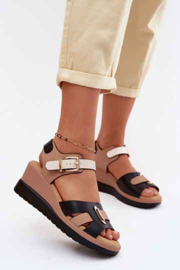 Sandales femmes sable-noires avec plateforme et lanières Artiker 58C0316 2