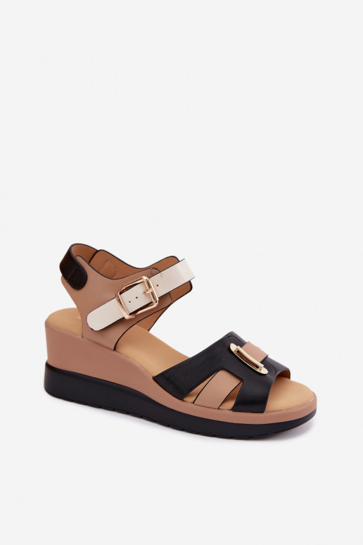 Sandales femmes sable-noires avec plateforme et lanières Artiker 58C0316