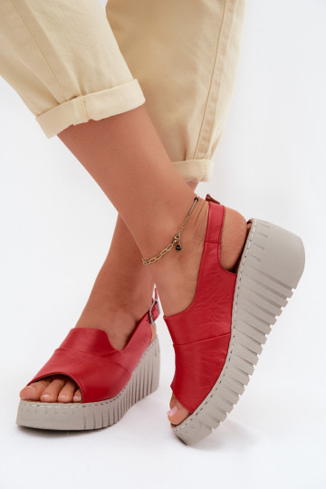 Sandales femmes rouges en cuir naturel avec plateforme Artiker 58C3373