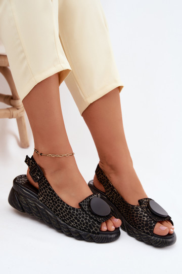 Sandales à plateforme en cuir avec ornements Artiker 58C0296 noires et dorées