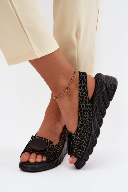 Peau Sandales à plateforme avec des ornements Artiker 58C0296 Noir et-couleur dorée