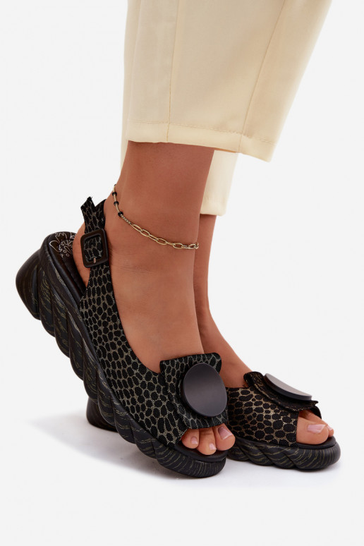 Peau Sandales à plateforme avec des ornements Artiker 58C0296 Noir et-couleur dorée